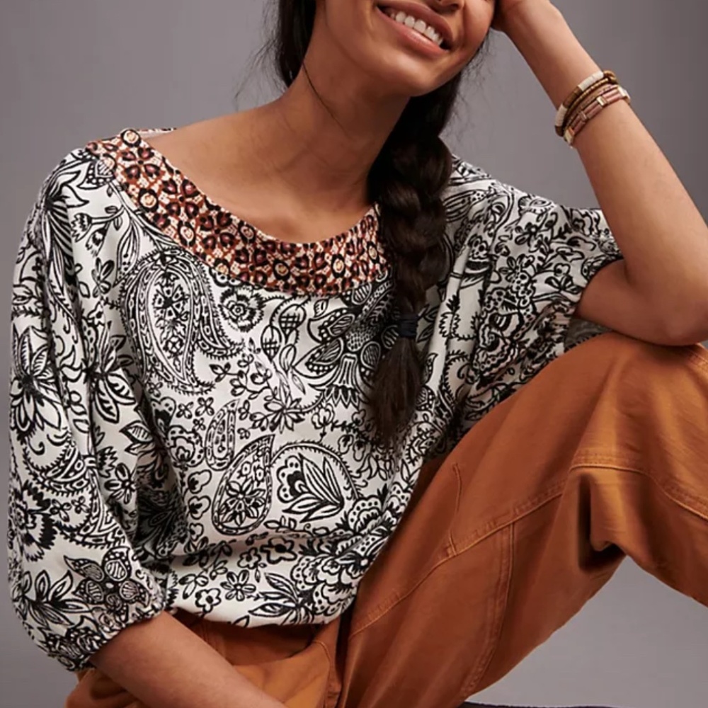 NWT Anthropologie “Samia” Boatneck Printed Top - XL